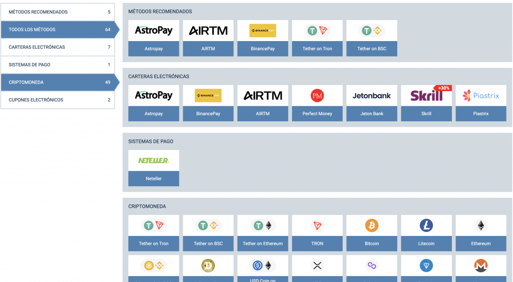 Métodos de depósito en 1xBet